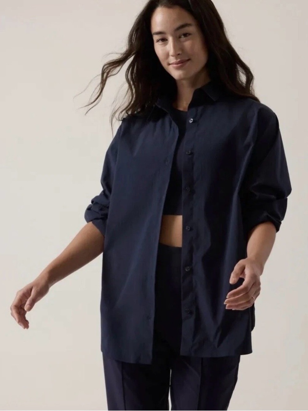 Athleta Navy Button-Down Shirt